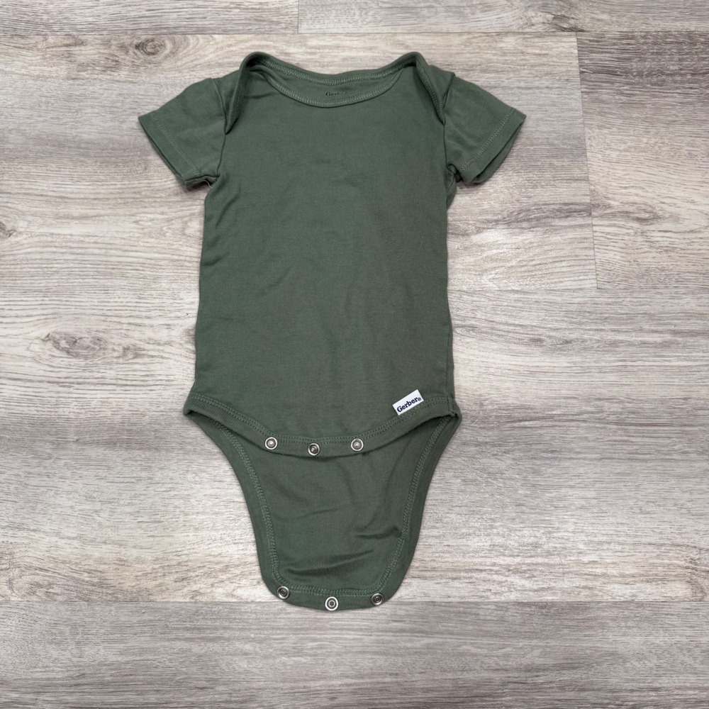 Gerber Baby Bodysuit Olive Green Short Sleeve 3-6 Months Cotton Blend BB11